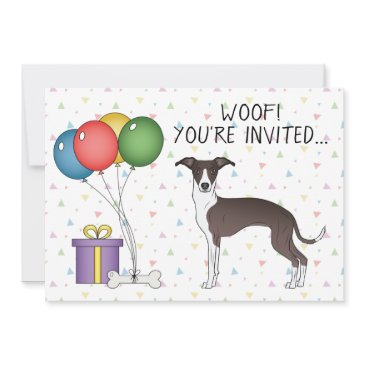 seal and white italian greyhound dog birthday invitation