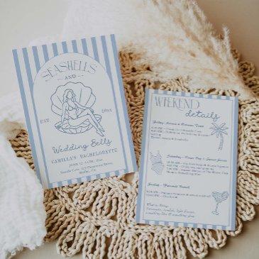 seashells and wedding bells coastal bachelorette invitation