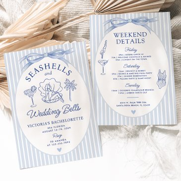 seashells & wedding bells bachelorette itinerary invitation