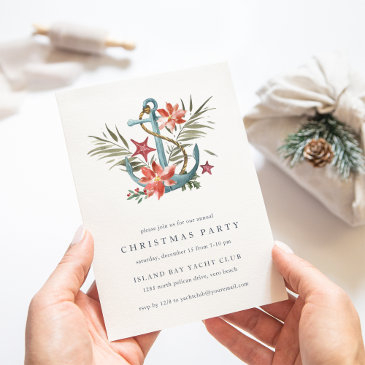 seaside | nautical anchor coastal christmas party invitation