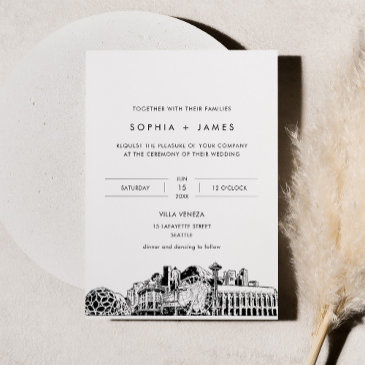 seattle skyline wedding invitation with photo