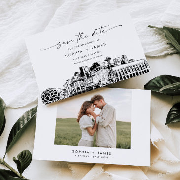 seattle skyline wedding save the date invitations