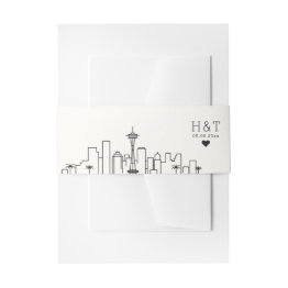 Small Seattle Wedding | Stylized Skyline Monogram Invitation Belly Band Front View