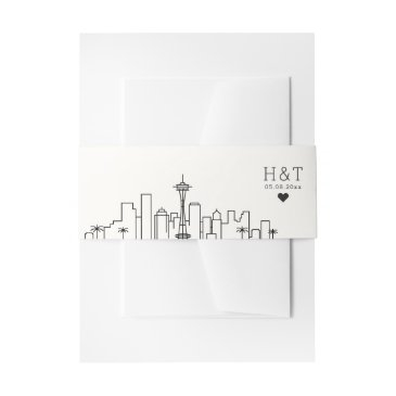 seattle wedding | stylized skyline monogram invitation belly band