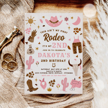 second rodeo cowgirl wild west birthday party invitation