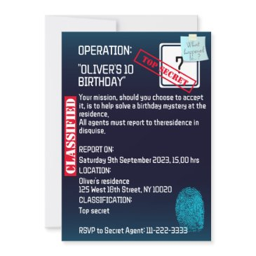 secret agent detective spy mystery party invitation