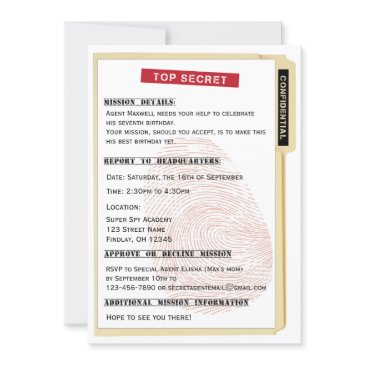 secret agent spy mission file birthday party invitation
