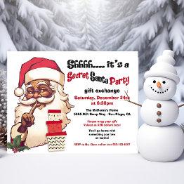 Small Secret Santa African American Gift Exchange Swap Invitation Front View
