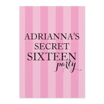 secret surprise sweet sixteen party pink stripes invitation