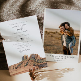 Small Sedona Watercolor Boho Desert Photo Wedding Invitation Front View
