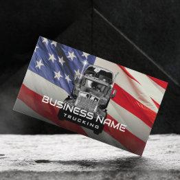 Small Semi Truck Professional Trucking American Flag Business Invitations Front View
