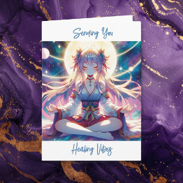 Small Sending You Healing Vibes | Anime Girl Meditating Invitations Front View