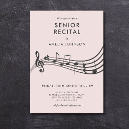 Small Senior Recital Music Concert Elegant Music Notes Invitation Front View