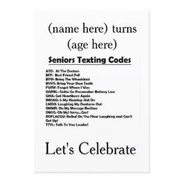 Small **senior's Birthday Party** Invite (add Age/age) Front View