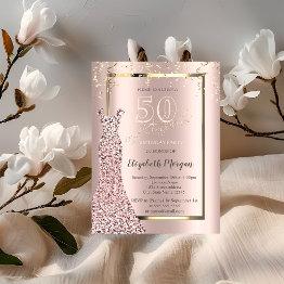 Small Sequins Dress Rose Gold 50th Birthday Invitation Front View