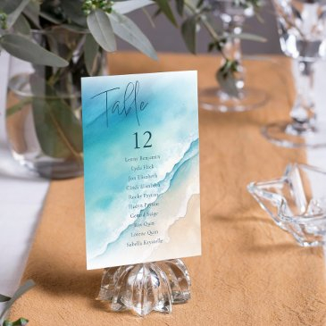 serene blue ocean beach table seating chart invitation