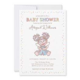 Small Sesame Street Abby Cadabby Confetti Baby Shower Invitation Front View