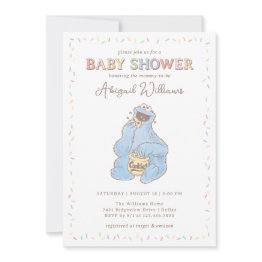 Small Sesame Street Cookie Monster Confetti Baby Shower Invitation Front View