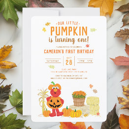 Small Sesame Street - Elmo | Pumpkin First Birthday Invitation Front View