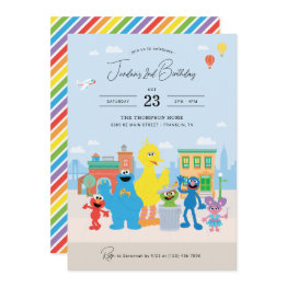 Small Sesame Street Friends Kids Birthday Invitation Front View