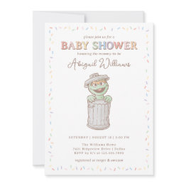 Small Sesame Street Oscar Confetti Baby Shower Invitation Front View