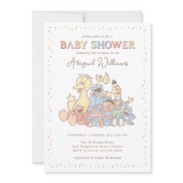 Small Sesame Street Pals Confetti Baby Shower Invitation Front View