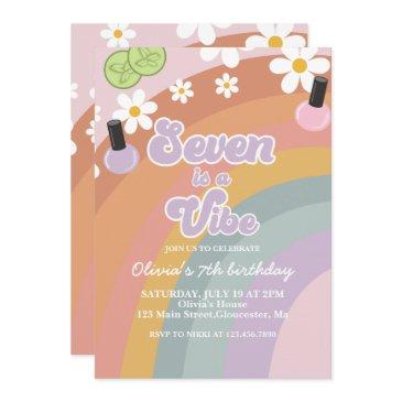 seven is a vibe spa rainbow 7th birthday invitation