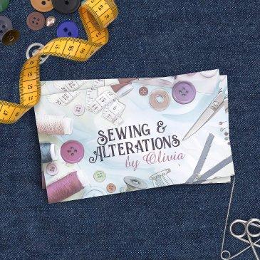 sewing and alterations - watercolor style art business invitations