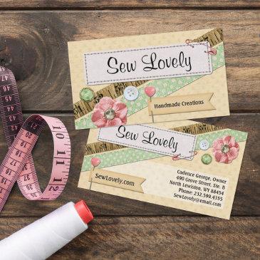 sewing stitches, buttons & ribbon shabby chic pink business invitations