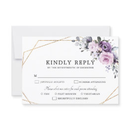 Small Shades Of Dusty Purple Blooms Geometric Wedding Rs Rsvp Invitations Front View