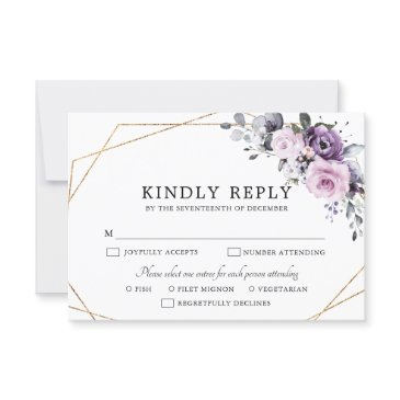shades of dusty purple blooms geometric wedding rs rsvp invitations