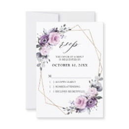Small Shades Of Dusty Purple Blooms Geometric Wedding Rsvp Invitations Front View