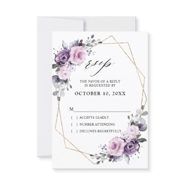 shades of dusty purple blooms geometric wedding rsvp invitations