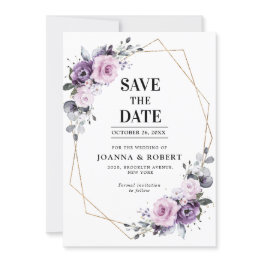 Small Shades Of Dusty Purple Blooms Geometric Wedding Sa Save The Date Front View