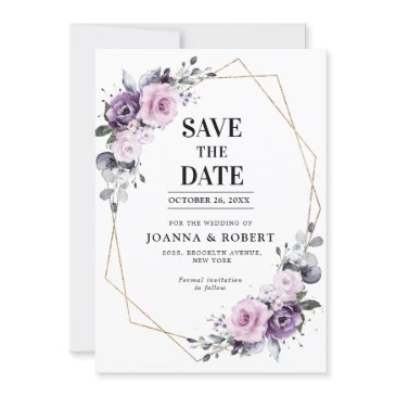shades of dusty purple blooms geometric wedding sa save the date
