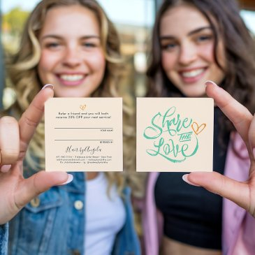 share the love peach green brush script typography referral invitations