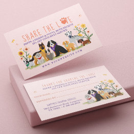 Small Share The Love Pet Family Pet Care & Grooming Pink Business Invitations Front View