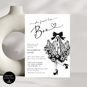 she found her boo ghost floral bridal shower invitation
