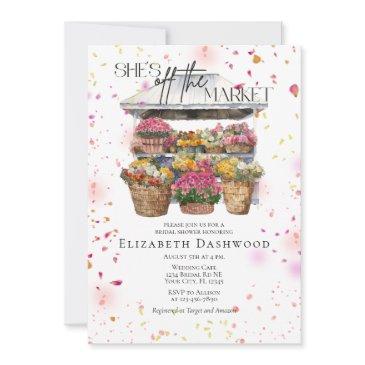 she is off the market floral shop bridal shower invitation