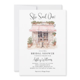 Small She Said Oui Yes Paris French Cafe Bridal Shower Invitation Front View