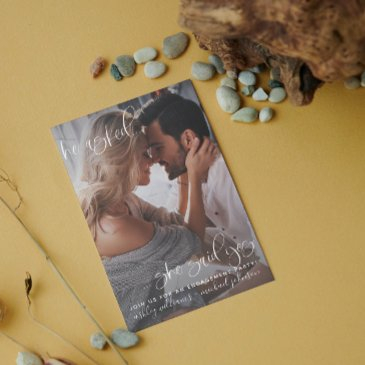she said yes 2 photo calligraphy engagement invitation