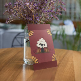 Small Sheep And Flowers Invitation Front View