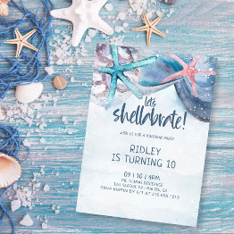 Small Shellabration | Beach Starfish Seashells Birthday Invitation Front View
