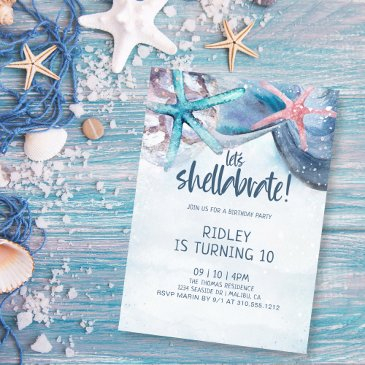 shellabration | beach starfish seashells birthday invitation