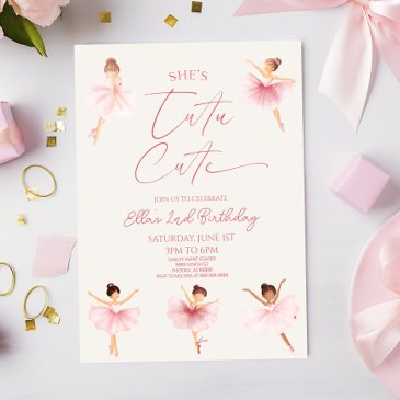 she's tutu cute ballerina 2nd birthday party invitation