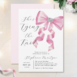 Small She's Tying The Knot Pink Bow Glam Bridal Shower Invitation Front View