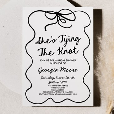 she's tying the knot whimsical bow bridal shower invitation