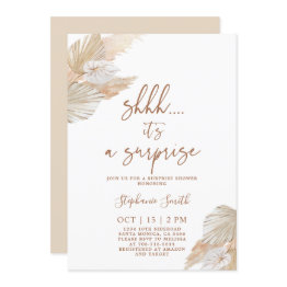 Small Shhh Surprise Pampas Grass Shower Invitation Front View