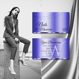 Small Shimmery Blue Glamorous With Initials Modern Business Invitations Front View