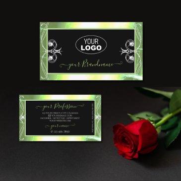 shimmery green black sparkling diamonds with logo business invitations